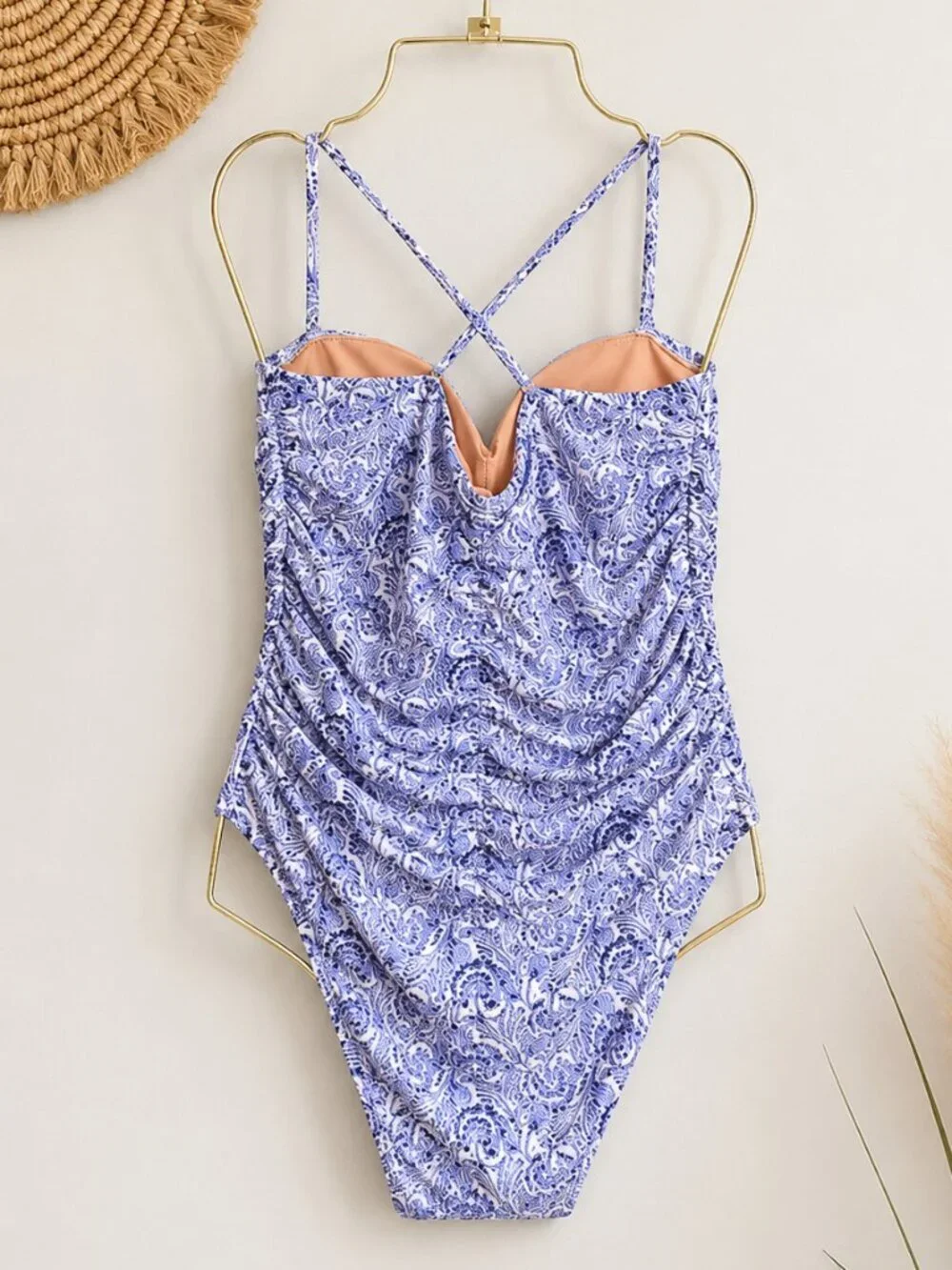 J. Crew NEW Blue Dandelion Swirl Ruched Sweetheart One Piece Swimsuit SZ 12 Chic